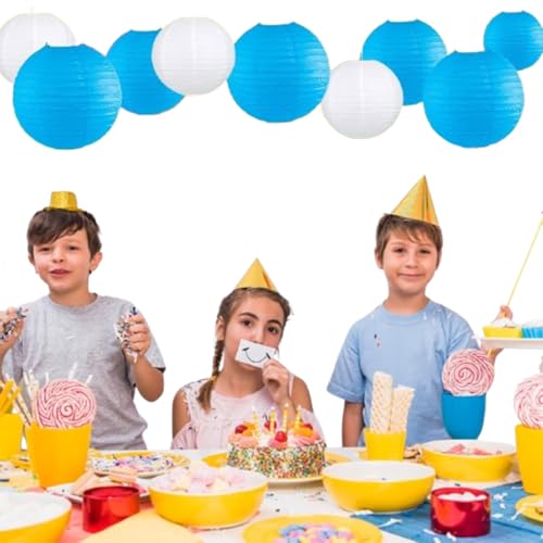 Blue Paper Lanterns Decorative,Hanging Chinese Lanterns Indoor Outdoor for Birthday, Wedding, Christmas, Bridal, Home Decor, Ceiling Decorations(Size of 4”, 6”, 8”, 10”,12Pcs) - color: Blue, size: 4、6、8、10inch