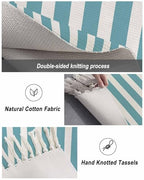Cyan Stripes Kitchen Runner Rug 2'x4', Washable Woven Cotton Area Rug with Tassels Bathroom Hallway Rug, Farmhouse White Simple Vertical Striped Entryway Bedroom Rug Non Slip Throw Rug Carpet - color: Cyan, size: 2 x 4 ft