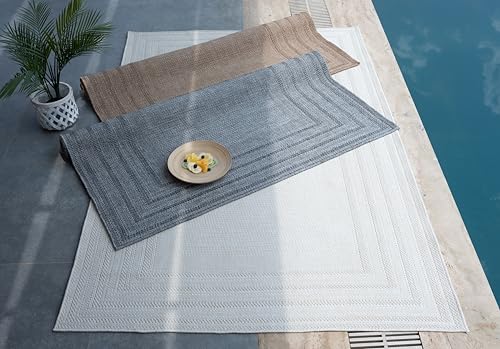 Berry Easy Jute Indoor Outdoor Rug, 4x6 Neutral Bordered Jute Look, Weather Resistant, Easy Care, Lightweight Outdoor Farmhouse Carpet for Patio, Porch, Living Room (4' x 6', Gray) - color: 2004 - Gray, size: 4' x 6' (Rectangular)