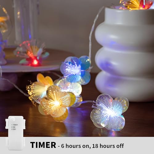 YOLIGHT Fiber Optic Flower String Lights Battery Operated with Timer, 6.5ft 10 LED Colorful Flower Garland Light Fairy Decor Lights for Room Table Wedding Christmas Easter Décor (Multi-Color) - color: Multicolor, size: 6.5ft