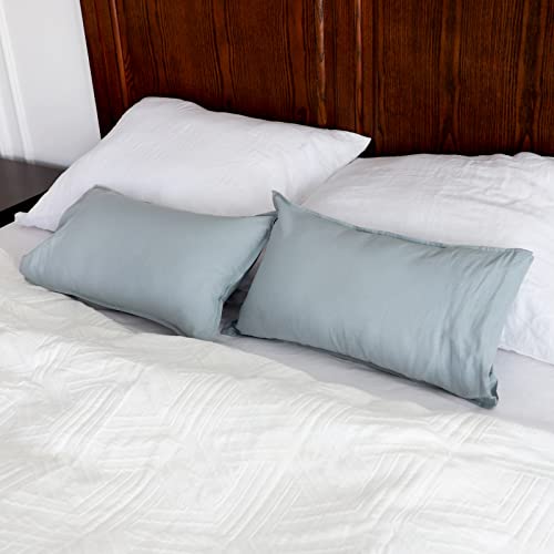 Simple&Opulence Linen Lumbar Pillow Covers 12x20 Inch Set of 2 Flax Cotton Blend Rectangular Decorative Throw Cushion Cover for Couch Sofa Bedroom Office Soft Breathable Farmhouse - Dusty Blue - color: Dusty Blue, size: 12"x20"