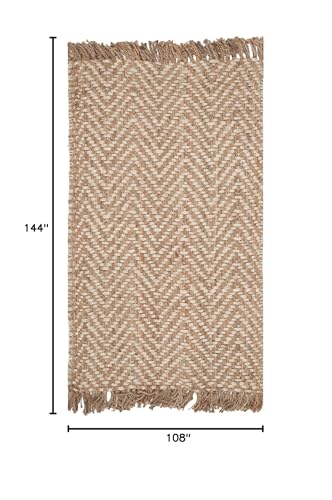 SAFAVIEH Natural Fiber Collection Area Rug - 9' x 12', Bleach & Natural, Handmade Chevron Fringe Jute, Ideal for High Traffic Areas in Living Room, Bedroom (NF458A) - size: 9' x 12' (Rectangular)