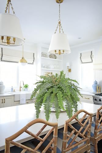 Hollyone Artificial Fern Plants in White Pot 25.5" Medium Artificial Boston Fern 31 Leaves for Outdoors & Indoor Faux Potted Plants Fake Ferns Bush Plant Patio Garden Farmhouse Porch Decor Dusty Green - color: White Pot - Dusty Green Medium