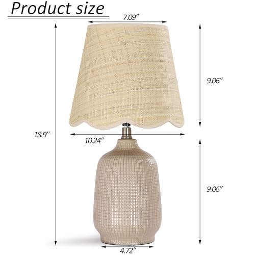 Pia Ricco 19" Modern Ceramic Table Lamp for Living Room Gray Camel Base Desk Lamps for Bedroom Farmhouse Bedside Nightstand Lamp End Table Lamps,Pink,Rattan Shade - color: Gray Camel Base