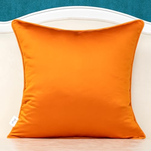 Alerfa 18 x 18 Inch Orange White Geometric Striped Gold Leather Patchwork Velvet Cushion Case Luxury Modern Lumbar Throw Pillow Cover Decorative Pillow for Couch Sofa Living Room Bedroom Car - color: Orange, size: 18" x 18" (Pack of 1)