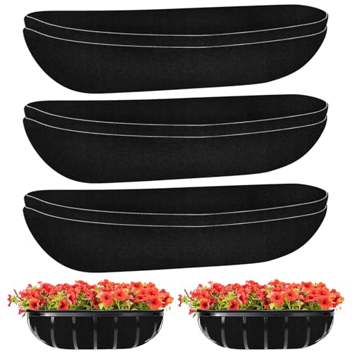 Riare 6 Pack 24 Inch Black Felt Window Box Liners- Fabric Trough Planter Basket Liners Replacement, Non-Woven Hanging Plant Liner for Wall Hanging Basket, Garden Fence Railing (Avoid Bird Nesting) - size: 24inch
