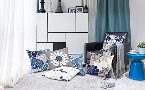 COMMINY Blue Grey Pillow Covers 18x18 Set of 6 Decorative Daisy Flower Throw Pillow Cover for Couch Modern Pillow Case for Patio Living Room Cushion Bed Farmhouse Home Decor - color: Blue Daisy, size: 18" x 18" (Pack of 6)