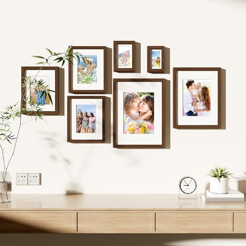 decorUhome 5x7 Picture Frame Set of 10, Display Photos 4x6 with Mat or 5x7 Unmatted for Picture Frames Collage Wall Decor, Brown - color: Brown, size: 5x7