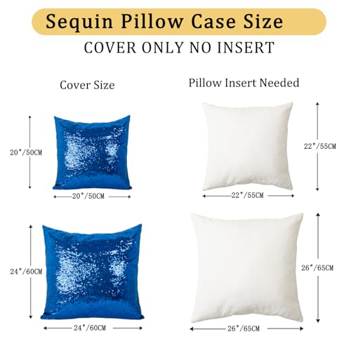 ShinyBeauty Blue Throw Pillows Cover for Couch, Sequin Pillow Case 20"X20" Set of 2, Royal-Blue Cushion Covers Throw Pillow Cases for Sofa,Bed,Home Decorations - color: Royal Blue, size: 20" x 20" (Pack of 2)