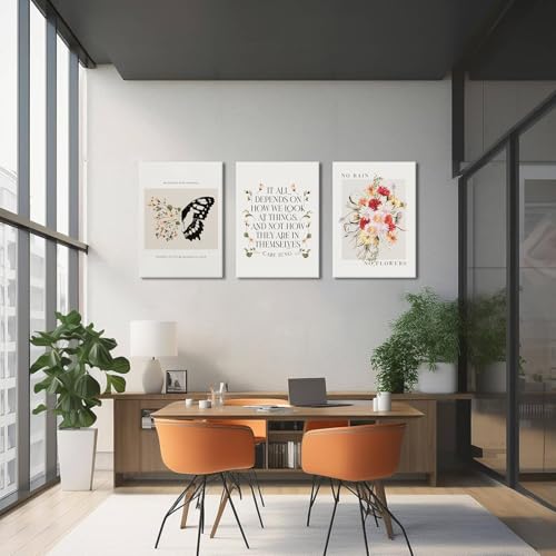 VVL 3Pcs Inspirational Quotes Wall Art for Office Mental Health Canvas Wall Art Motivation Painting Picture Wall Decor for School Office Treatment Room Home Decoration 12x16in - color: Inspirational Floral Canvas, size: 12x16 in