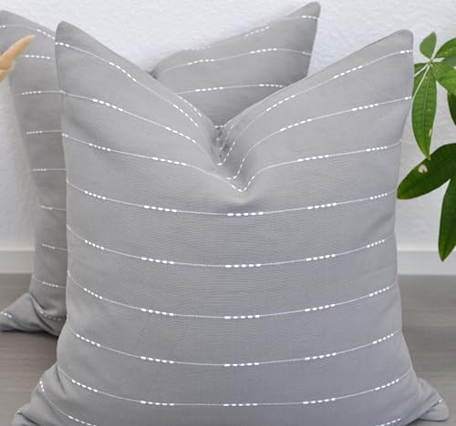 Modern Pillow Covers Grey 18 x18 inches/Cotton Woven Loom Stripe Pattern Contemporary Luxury Cushion Covers Gray/Simple Throw Pillow Cases for Living Room Sofa, Couch, Bed, Set of 2 - color: Gray, size: 18" x 18" (Pack of 2)