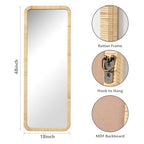 Rattan Mirror 18"x48" Rectangle Long Full Length Mirror Farmhouse Wicker Wooden Framed Full Body Floor Mirror Lean Against Wall for Bathroom Entryway Living Room Bedroom Fireplace Nature - size: 48"L x 18"W