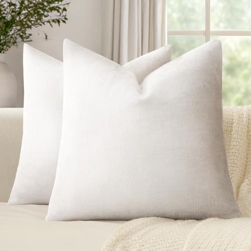 18x18 Inch Set of 2 Textured Throw Pillow Covers Decorative Soft Accent Square Chenille Pillowcases Neutral Farmhouse Cushions Modern Home Decor for Couch Sofa Bedroom Living Room,White - color: White, size: 18" x 18" (Pack of 2)