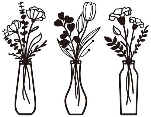 Metal Flowers Wall Arts 3 Pieces Black Metal Wall Decor Minimalist Art Wall Decor for Indoor Bedroom Living Room Bathroom Kitchen. (black1) - color: Black1