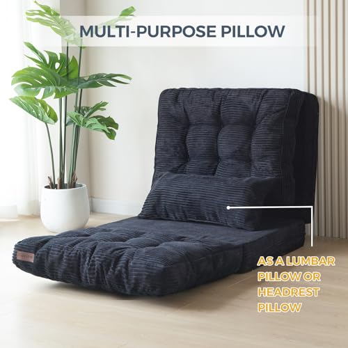 MAXYOYO Folding Sofa Bed, Tufted Bean Bag Bed with Pillows Floor Couch for Adults, Extra Thick and Long Floor Sofa, Single Couch for Bedroom Living Room, Black, 30x91 Inch - color: Black, size: Tufted Single