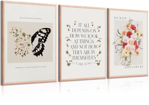 VVL 3Pcs Inspirational Quotes Wall Art for Office Mental Health Motivation Painting Picture Wall Decor for School Treatment Room Home Decoration 16x24in Unframed - color: Inspirational Floral Poster, size: 16x24 in