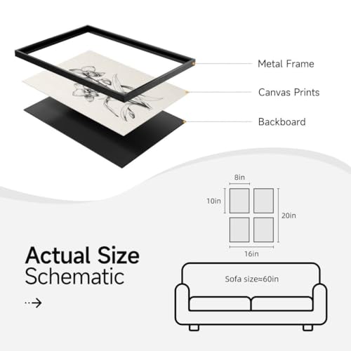 Framed Black and White Bathroom Wall Art, 4 Piece Vintage Floral Canvas Prints Artwork for Farmhouse, Rustic Minimalist Flower Botanical Pictures for Bedroom Living Room Wall Decor, 8x10x4 (Pack) - color: Sketch - Black Framed, size: 8" W x 10" H x 4pcs