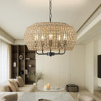 20" Boho Rattan Chandelier for Dining Room,5-Light Hand-Woven Natural Rattan Ceiling Light Fixture with Adjustable Chain,E12 Sockets Dimmable Pendant Light for Kitchen Living Room Hotel(Black) - color: Black 5-Light 20" Round