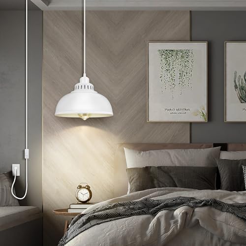 Plug in Pendant Light, 15FT Hanging Lights with Plug in Cord, On/Off Switch, Industrial Pendant Light with Plug in Cord, Metal Hanging Lamps for Living Room, Kitchen Big White - color: Big White