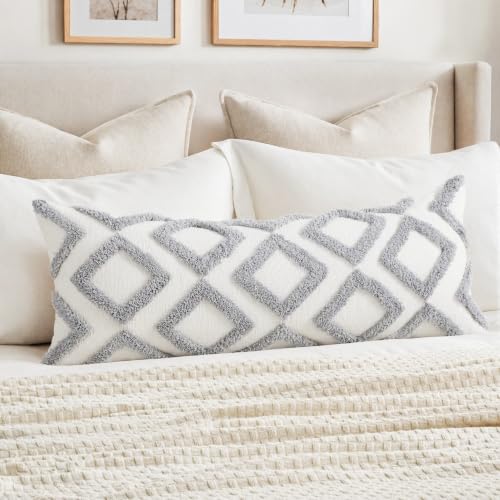 NUYECY Diamond Pattern Extra Long Pillow Covers 16 x 36,Plush Chenille Decorative Long Lumbar Pillow Covers Pillow Case Cushion Case for Sofa Couch Bed Livingroom Farmhouse,Modern Boho,Grey - color: Grey, size: 36" x 16" (Pack of 1)
