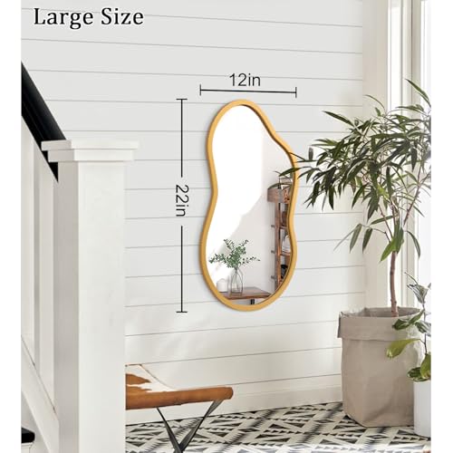 AAZZKANG Large Wall Mirror with Wood Framed 22"x12" Gold Irregular Hanging Mirrors Asymmetrical for Bathroom Bedroom Living Room Entryway - color: Gold, size: 22"L x 12"W