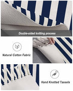 Navy Blue Stripes Kitchen Runner Rug 2'x4', Washable Woven Cotton Area Rug with Tassels Bathroom Hallway Rug, Farmhouse White Simple Vertical Striped Entryway Bedroom Rug Non Slip Throw Rug Carpet - color: Navy Blue, size: 2 x 4 ft