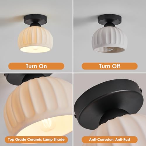 2 Pack Ceramic Semi Flush Mount Ceiling Light,Vintage Black Hallway Light Fixtures, White Globe Ceiling Lights,Mid Century Small Chandelier Light Fixture for Cottage Entryway Laundry Room Kitchen - color: Frosted Ceramic-Black