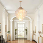 Coastal Capiz Shell Chandelier 24 inch Gold Natural Seashell Farmhouse Boho Chandelier 4-Light Pendant Light Fixture for Living Room Foyer Kitchen Island Entryway Dining Room Bedroom,LED Bulb Included - size: 24 inch
