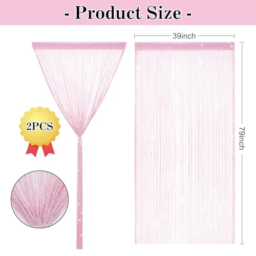 2 Pack 39 x 79 Inch String Curtains for Doorway, Home Decor Sequin Glitter String Curtain Boho Doors Tassel for Windows, Closet, Living Room, Bedroom, Hallway, Party (Pink) - color: Pink