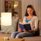 Lynnoland 2 Pack Touch Control Table Bedside Lamps with 2 USB & AC Outlet, 3-Way Dimmable Bedside Nightstand Lamps for Bedroom Living Room Nursery, 800 Lumens 3000K Warmlight Bulbs Included - color: (2 Pack)White & Brushed Gold(Base)-Included 3000K Bulbs