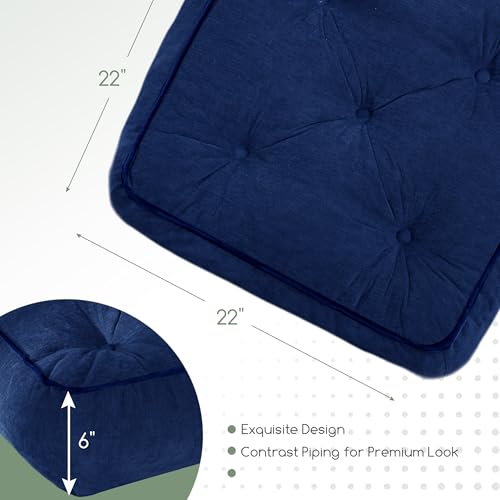 HIGOGOGO 6" Extra Thick Floor Pillow Cushion for Adults, Meditation Cushion Pillow with Handle, Lustrous Chenille Tufted, Square Floor Sitting for Tatami Living Room or Yoga, 22x22 Inch, 2Pack, Navy - color: Square Navy, size: 6" Thick(Pack of 2)