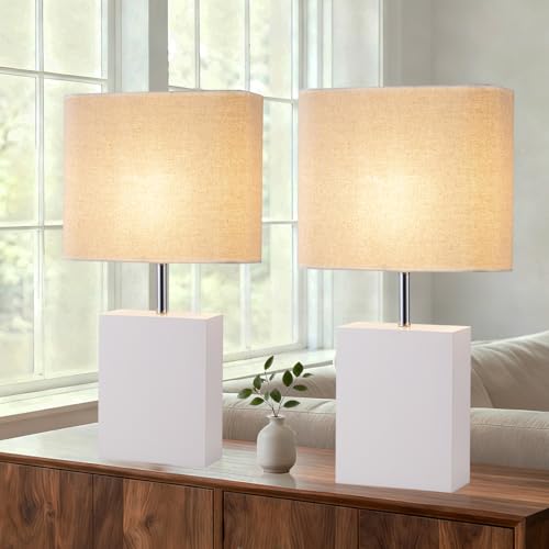 lapupu 23" Wood Table Lamp Set of 2 for Living Room, Modern Bedside Lamps for Bedroom, Large Farmhouse Nightstand Lamp, Desk Lamps for End Table Home Decor, Cream - color: Cream