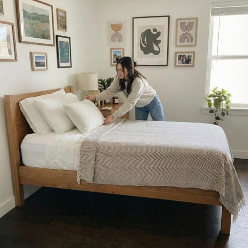 Bed Blanket, Lightweight, Cotton-Rich Blend, 100% Recycled Cotton, Twin Size (57 x 79 Inch), Textured Woven Bedding, Easycare, Breathable Layering, Summer Coverlet, Mocha Brown - color: Mocha Brown, size: Twin
