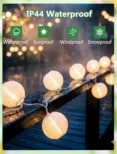 White Lantern String Lights Plug in, 8.5Ft Hanging Indoor Decorative String Lights with 10 Cute White Nylon Lanterns Lights Connectable for Indoor Outdoor Bedroom Ramadan Backyard Patio Bistro Decor - color: White Lantern