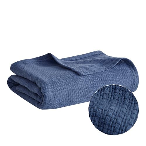 Madison Park Freshspun Basketweave Luxury Cotton Blanket Navy 108x90" King Size Basketweave Premium Soft Cozy 100% Cotton For Bed, Couch or Sofa - color: Navy, size: King
