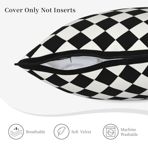 Black and White Plaid Checkered Velvet Throw Pillow Cover 18"x18" Decorative Square Pillow case Print Cushion Covers for Bed Sofa Living Room Car Home Deco - color: Black and White Plaid Checkered, size: 18" x 18" (Pack of 1)