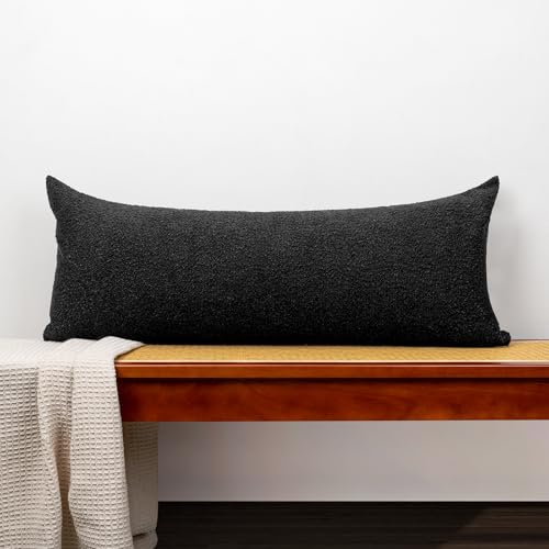 JoraLion 14x36 inch Boucle Lumbar Pillow Cover, Black Woven Texture Neutral Long Pillow Cover Breathable Cushion Case for Couch Sofa Bed Living Room Home Decor (Cover Only) - color: Black, size: 36" x 14" (Pack of 1)