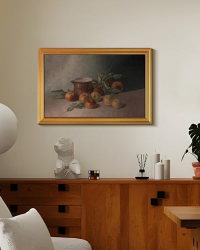 HUARCEY Gold Framed Vintage Wall Art for Living Room Harvest Apples Still Life Oil Painting Large Cottagecore Room Decor Picture Canvas Print Farmhouse Fruit Wall Decor Bedroom Kitchen Bathroom 24x36 - color: Apple, size: 36"L x 24"W