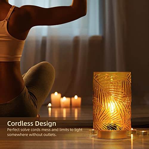 Battery Operated Table Lamp, Cordless Lamps for Home Decor, Battery Powered Nightlight with LED Bulb with Timer, Decorative Lights for Living Room Bedroom Tabletop Entryway Centerpiece Gift (L Yellow) - color: Yellow, size: Large