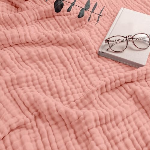 Comfy Cubs Muslin Throw Blanket - 50” x 60” Quilted Design - Lightweight, Breathable 6-Layer Gauze Fabric - Soft Cotton Blanket for Home or Travel - Packaged in Elegant Gift Box - Bold Blush - color: Bold Blush, size: Throw - 50" X 60"