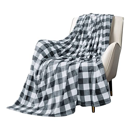 MACEVIA Flannel Fleece Throw Blanket for Couch, Buffalo Plaid Blanket Gray and White, Lightweight Cozy Soft Blanket for Bed Sofa 260GSM, Suitable for All Seasons (Gray White Checkered,60x50inches) - color: Grey White Checkered, size: Flannel Fleece (50x60