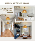 Rattan Pendant Light Fixtures, 11.6” Boho Woven Basket Pendant Light, Handmade Wicker Hanging Lamp, Rustic Wicker Chandelier for Kitchen Island, Dining Room, Living Room, Bedroom, E26 Base - color: 11.61″-Round