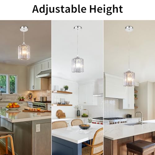 TISLYCO Crystal Pendant Lights - Kitchen Island Lighting, Mini Crystal Chandelier for Living Room, Dining Room, Hallway, Bar - 2 Pack - Silver - color: 7.8"x6.3"-2*Silver pendant light