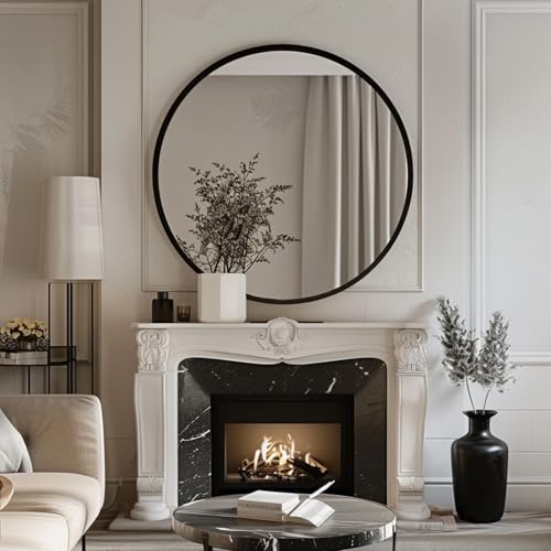Sunniry Round Mirror 30 inch, Large Round Mirror, Black Bathroom Mirrors with Matte Aluminum Frame, Circle Mirrors for Wall, Bathroom, Living Room, Hallway. - color: Black, size: 30"L x 30"W