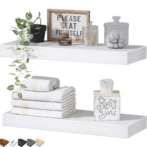 QEEIG Bathroom Floating Shelves for Wall - 15.7" Wall Mounted Shelf Over Toilet Farmhouse Home Decor Display Bookshelf Small 15.7 x 6.7 inch Set of 2, White (008-40W) - color: B. White, size: 15.7"
