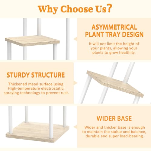 Oppro 3 Tier Plant Stand Indoor Outdoor, Metal Wood Tiered Corner Plant Stands Pot Holder, Wood Flower Shelf Orchid Display Rack for Living Room Bedroom Balcony Garden Patio, Modern White - color: White-3 Tier