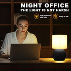 Modern Black Small Table Lamp with Cotton Linen Shade, 6.2×6.2×10.4 inch LED Desk Light, One-Button Switch for Bedroom, Living Room, Nightstand, Includes Warm Light Bulb - color: Black, size: Pack of 1