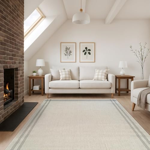 Luul Home Easy Jute Rugs 6x9 Bordered Bone Color Living Room Indoor Outdoor Area Rug for Patio and Kitchen Rug High Traffic Washable Easy to Clean Solid Boho Woven Design Outside Carpet (6 x 9) - color: Bordered/Bone Black, size: 6' x 9' (Rectangular)