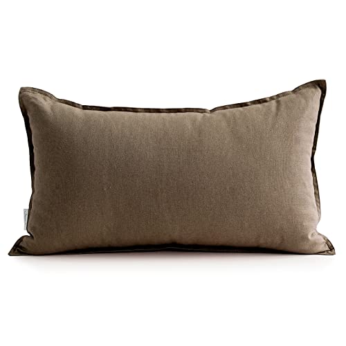 Jeanerlor Cotton Linen Decorative 12"x20" Lumbar Throw Pillow Case Cushion Cover with Twin Needles Stitch on Edge,for Wedding/Party/Gift/Car (30 x 50cm), Khaki - color: Khaki, size: 20" x 12" (Pack of 1)