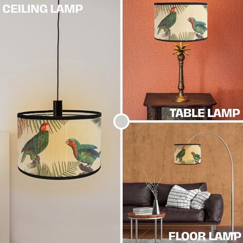Retro Lamp Shade, E27 11.8"x7.9" Vintage Printed Art Deco Chandelier Cover Lampholder, Unique Drum Spider Japanese Tropical Funky Decorative Bamboo Lampshade for Hanging Table Floor Light (Bird B) - color: Bird B